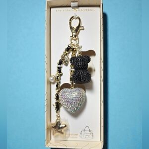 NEW Eye Candy Black Bear and Silver Heart Bling 3D Bag Charm 8 Inches Length NWT